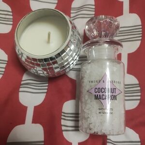 Coconut Macaron Bath Salts with Silver Candle